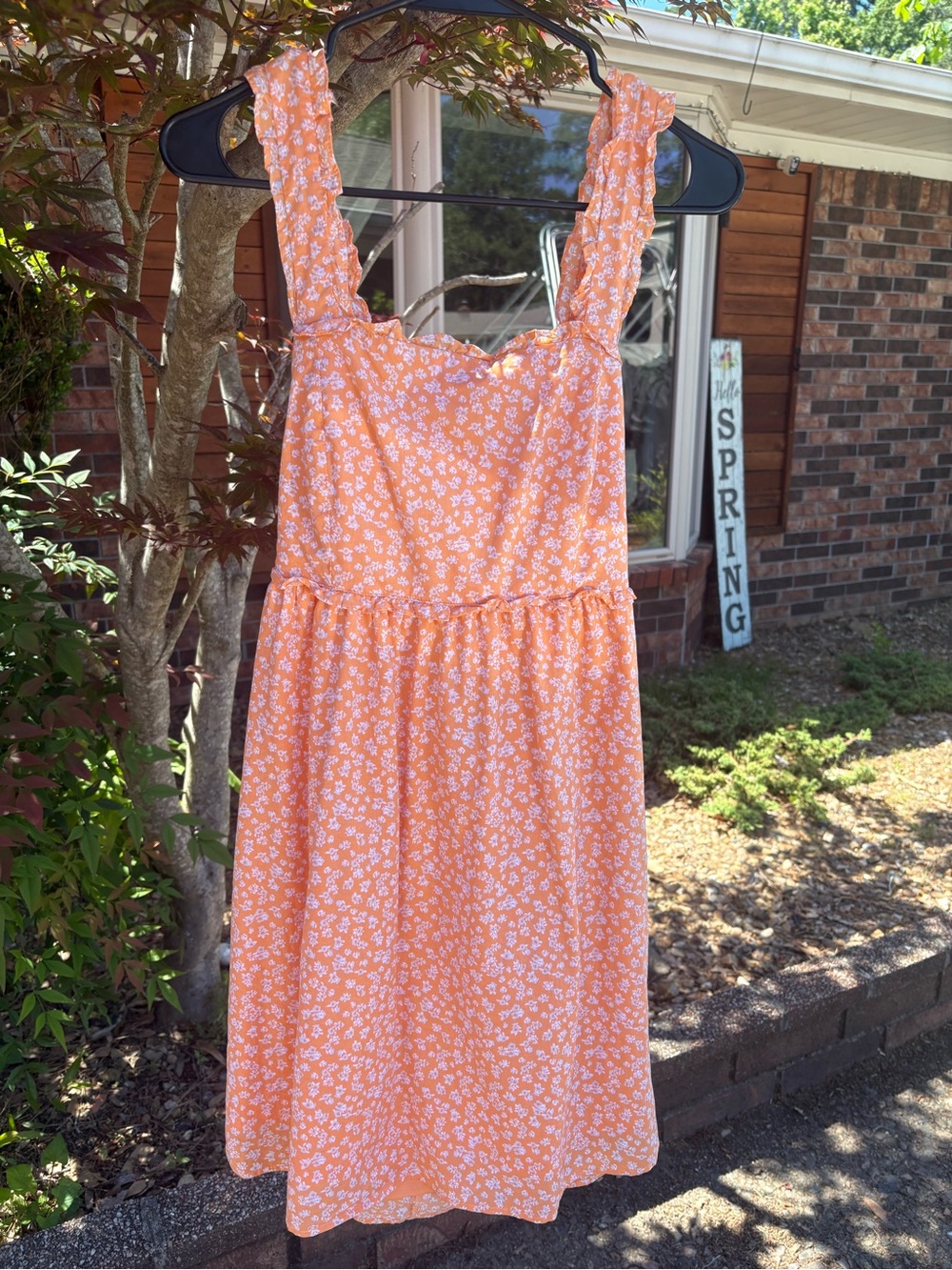 Orange Floral Sundress with Ruffled Straps
